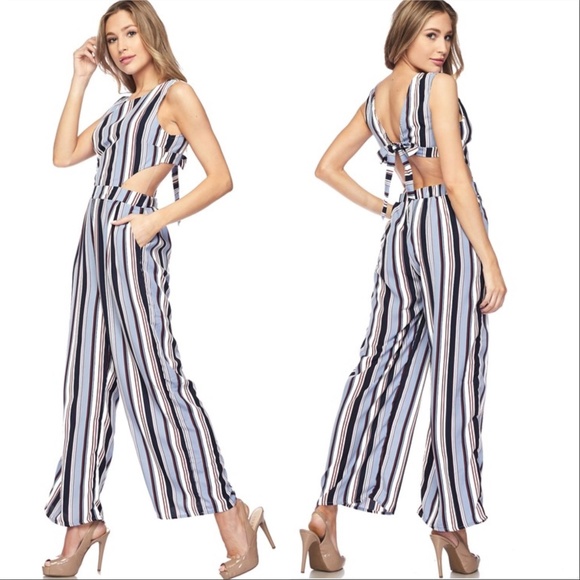 JUMPSUIT striped wide legged pants Blue - Picture 2 of 4
